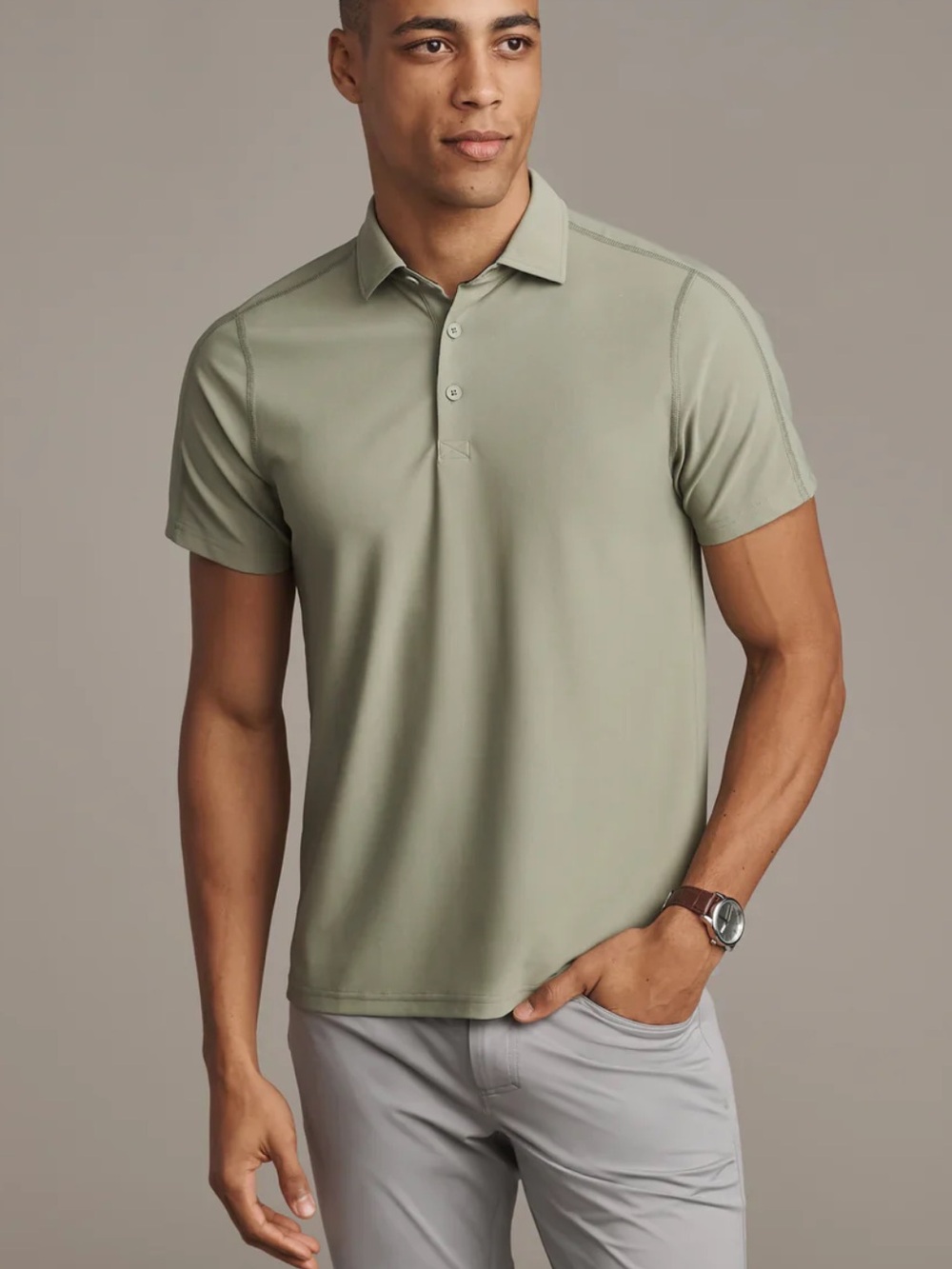 Rhone Men's Short Sleeve performance Polo Shirt in Sage Green